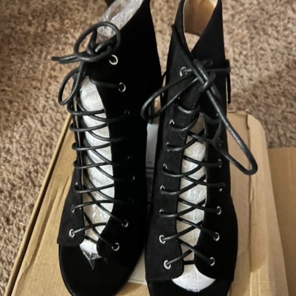 Journee Collection Posey Black Open Toe Lace Up Bootie Sandals